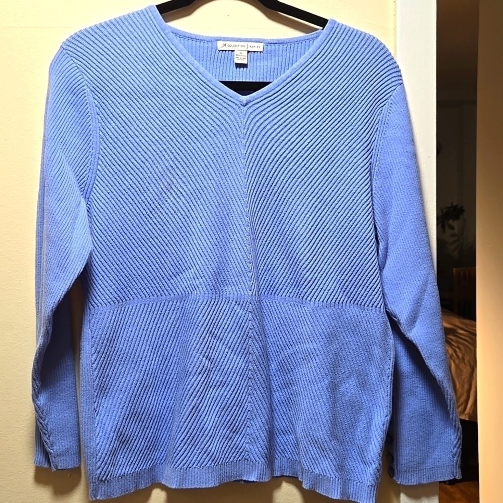 JM Collection Size XL Petite Blue Knit Longsleeve Top